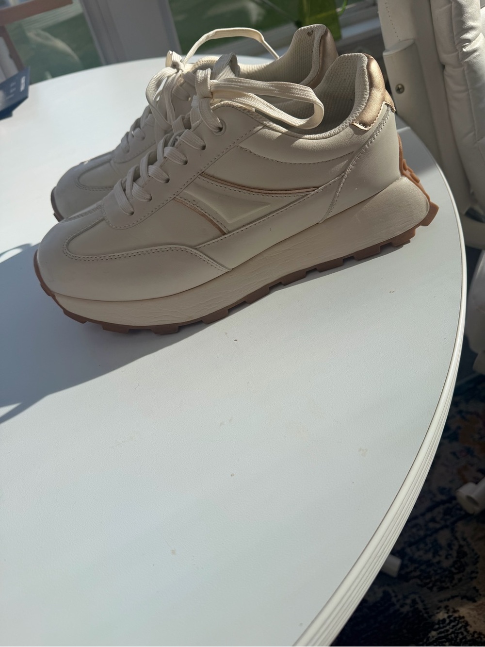 Cream Lace-Up Platform Sneakers